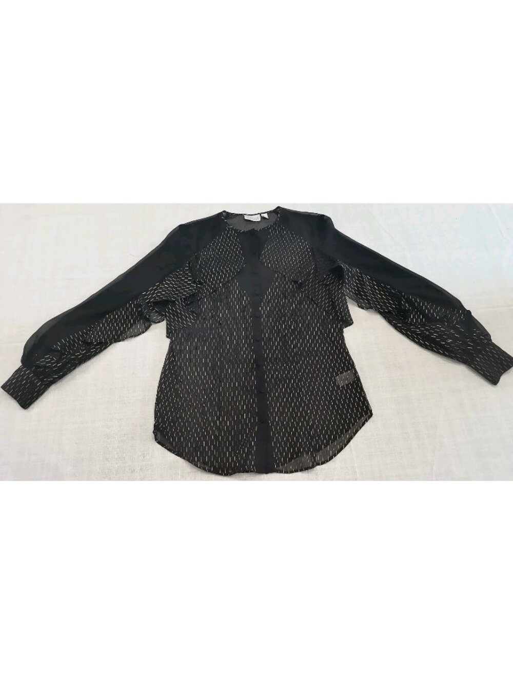 Bisou Bisou Michele Bohbot Blouse Women Sz S Black Gold Accent Long Sleeve Sheer